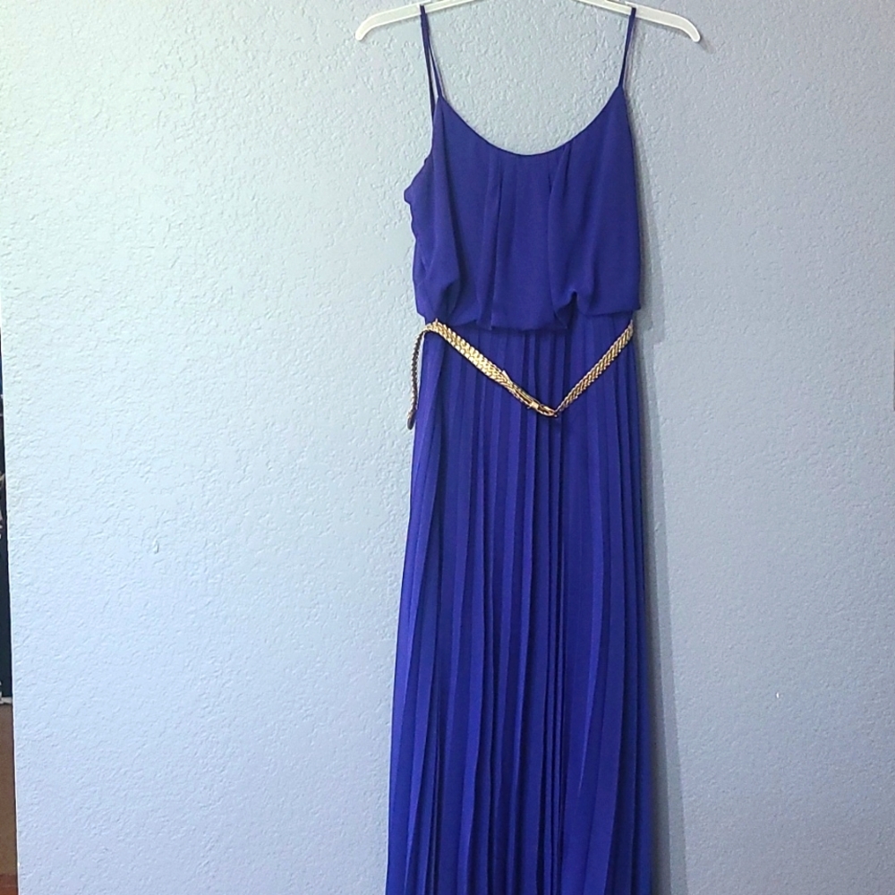 Royal blue floor length  dress with belt